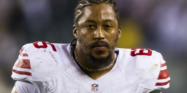 Sep 30, 2012; Philadelphia, PA, USA; New York Giants tackle Will Beatty (65) walks off the field after the game against the Philadelphia Eagles at Lincoln Financial Field.The Eagles defeated The Giants 19-17. Mandatory Credit: Howard Smith-USA TODAY Sports