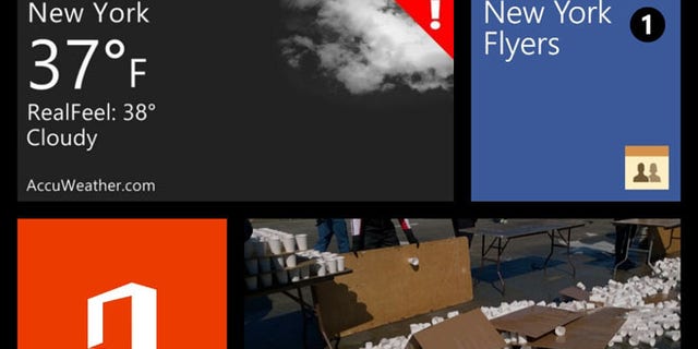 A section of the Microsoft Windows Phone 8 interface. Windows Phone 8 is not the same as Windows 8, the operating system for tablets, laptops and desktops, however.