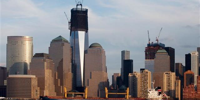 Jan. 24: Freighter Nord Bright passes One World Trade Center, now up to 90 floors, and the lower Manhattan skyline in New York.