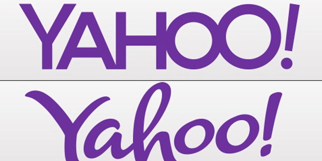 The first two proposed new logos for Yahoo, which plans to unveil a new logo every day for 30 days before settling on a final version.