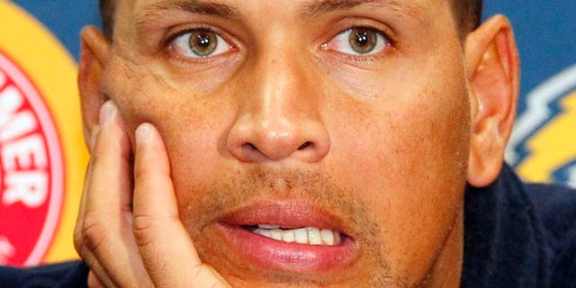 FILE - In this Aug. 2, 2013, file photo New York Yankees' Alex Rodriguez answers questions from the media at a news conference following a Class AA baseball game with the Trenton Thunder against the Reading Phillies in Trenton, N.J. Alex Rodriguez has issued a handwritten apology "for the mistakes that led to my suspension" but has turned down New York's offer to use Yankee Stadium for a news conference and has failed to detail any specifics about his use of performance-enhancing drugs. (AP Photo/Tom Mihalek, File)