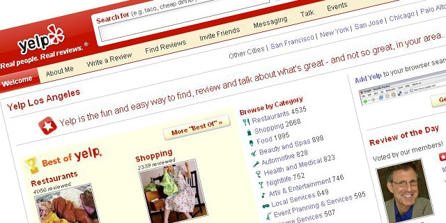 A screen capture of popular reviews Web site Yelp. A recent lawsuit accuses the site of essentially fraudulent reviews.