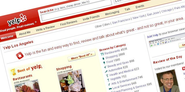 A screen capture of popular reviews Web site Yelp. A recent lawsuit accuses the site of essentially fraudulent reviews.