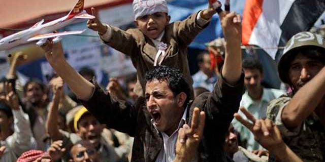 Anti-government protestors shout slogans during a demonstration demanding the resignation of Yemeni President Ali Abdullah Saleh, in Sanaa, Yemen, Thursday, March 31, 2011. Mass protests have been shaking Yemen for weeks, with demonstrators inspired by successful uprisings in Egypt and Tunisia seeking the ouster of their own autocratic ruler, President Ali Abdullah Saleh who has served for 32 years.