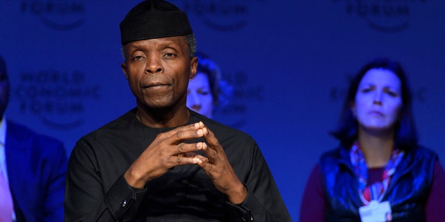 Yemi Osinbajo, Vice-President of Nigeria, attends a panel session during the Annual Meeting of the World Economic Forum, WEF, in Davos, Switzerland, Wednesday, Jan. 24, 2018. (Laurent Gillieron/Keystone via AP)