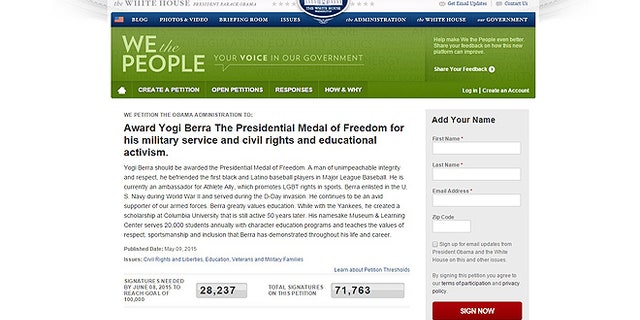 100,000 signatures is needed by the end of Monday, June 8th to carry forward. Early in the day, they were close to hitting the mark with over 70,000 signatures. (FoxNews.com)
