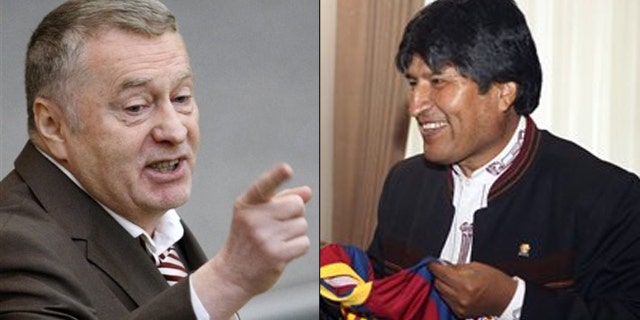 Shown here are Russian political leader Vladimir Zhirinovsky, left, and Bolivian President Evo Morales.