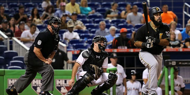 Pedro Alvarez #24 of the Pittsburgh Pirates reacts to flying out during a game against the Miami Marlins at Marlins Park on August 24, 2015 in Miami, Florida. (Photo by Mike Ehrmann/Getty Images)