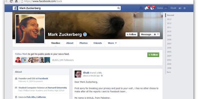 Security researcher Khalil Shreateh posted a bug he discovered on Facebook CEO Mark Zuckerberg's wall after administrators ignored him twice.
