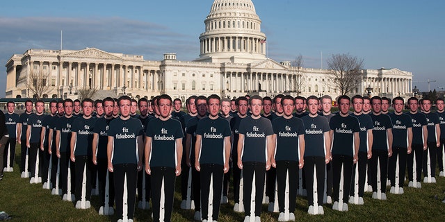 When Mark Zuckerberg prepared to testify before the Senate in April, 100 cardboard cutouts of the Facebook founder and CEO were placed outside the U.S. Capitol in Washington.