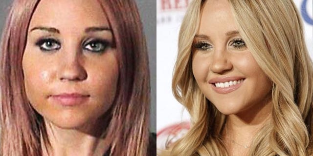 Amanda Bynes in her mugshot (left) and on the red carpet