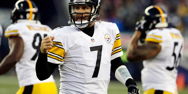 Pittsburgh Steelers quarterback Ben Roethlisberger (7) walks to the sideline after a sack and fumble recovered by the New England Patriots in the first quarter of an NFL football game Sunday, Nov. 3, 2013, in Foxborough, Mass. (AP Photo/Charles Krupa)