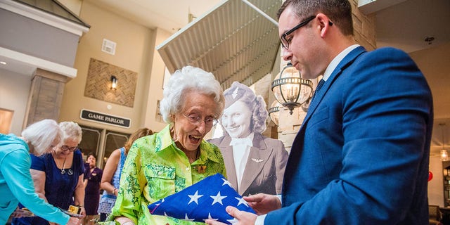 She also received a flag that flew above the U.S. Capitol building in honor of her service.