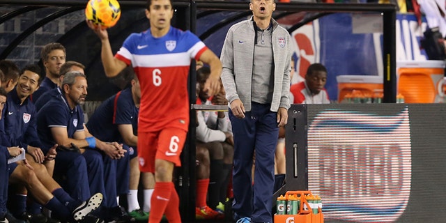 GLENDALE, AZ - APRIL 02: Head coach Jurgen Klinsmann of USA reacts on the sidelines during the International Friendly against Meixco at University of Phoenix Stadium on April 2, 2014 in Glendale, Arizona. Mexico and USA played to a 2-2 tie. (Photo by Christian Petersen/Getty Images) *** Local Caption *** Jurgen Klinsmann