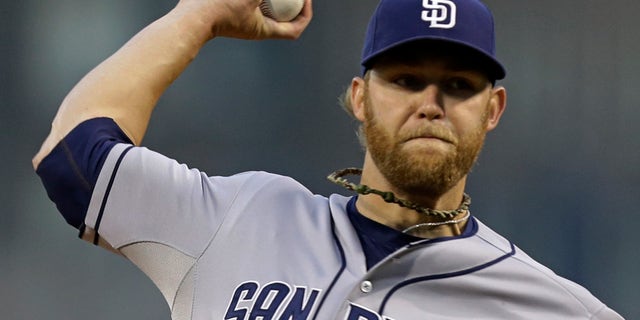 FILE - In this Sept. 16, 2013 file photo, San Diego Padres starting pitcher Andrew Cashner throws against the Pittsburgh Pirates in the first inning of a baseball game in Pittsburgh. Cashner and the Padres have argued their cases at baseball's first salary arbitration hearing in two years. Eligible for arbitration for the first time, Cashner asked for a raise from $500,800 to $2.4 million. The Padres pushed for their figure of $2,275,000 during Friday's, Feb. 7, 2014 session. (AP Photo/Gene J. Puskar, File)