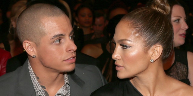 Casper Smart and singer Jennifer Lopez at the 55th Annual GRAMMY Awards on February 10, 2013.