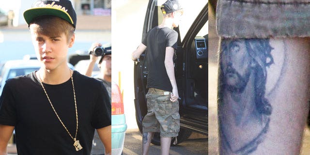 Justin Bieber recently stepped out with a tattoo of Jesus on his leg. (X17 Online)