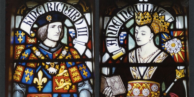 A stained glass window at Cardiff Castle depicts King Richard III and Queen Anne Neville.