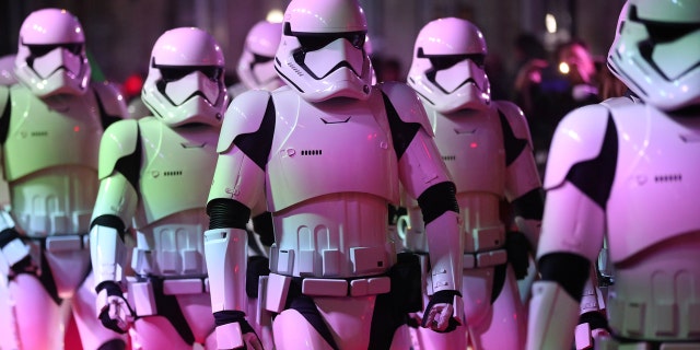 Actors dressed as storm troopers arrive for the European Premiere of 'Star Wars: The Last Jedi', at the Royal Albert Hall in central London, Britain December 12, 2017. REUTERS/Hannah McKay - RC1B25C34AD0