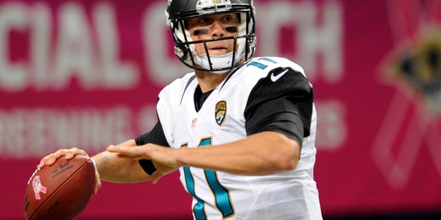 Jacksonville Jaguars quarterback Blaine Gabbert throws during the first quarter of an NFL football game against the St. Louis Rams Sunday, Oct. 6, 2013, in St. Louis. (AP Photo/L.G. Patterson)