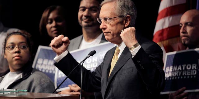 Senate majority leader Harry Reid, D-Nev., answers questions at a news conference Wednesday, Nov. 3, 2010, in Las Vegas. (AP Photo/Julie Jacobson)