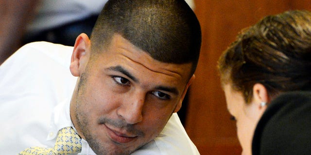 Aaron Hernandez in a Oct. 2, 2014 court appearance.