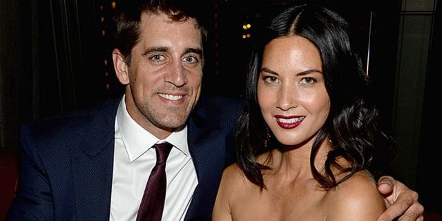 NEW YORK, NY - JUNE 24: Aaron Rodgers and Olivia Munn attend the "Deliver Us From Evil" screening after party hosted by Screen Gems & Jerry Bruckheimer Films with The Cinema Society at The Skylark on June 24, 2014 in New York City. (Photo by Jamie McCarthy/WireImage)