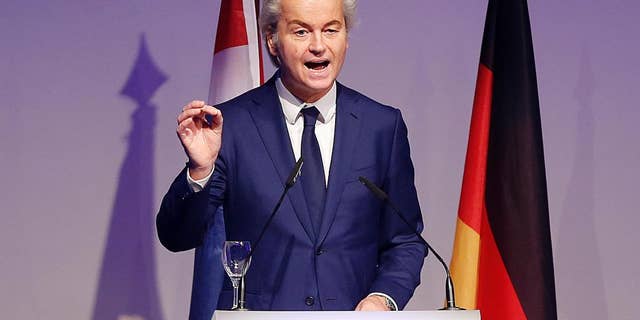 Dutch lawmaker Geert Wilders delivers a speech on Jan. 21, 2017.