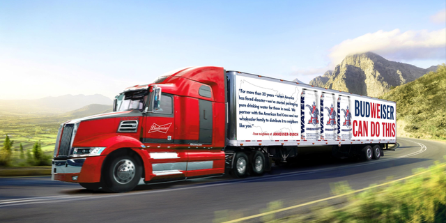 Anheuser-Busch debuted new trucks and cans that "capture the spirit" of the emergency water program, the company said in a news release.