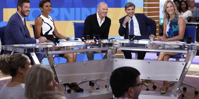Stephanopoulos’ feet aren’t visible on the altered “Good Morning America” set.