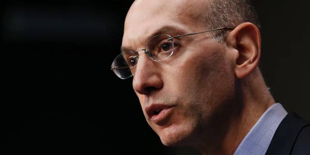 NBA Commissioner Adam Silver answers questions during a news conference before Game 4 of an opening-round NBA basketball playoff series between the Memphis Grizzlies and the Oklahoma City Thunder on Saturday, April 26, 2014, in Memphis, Tenn. (AP Photo/Mark Humphrey)