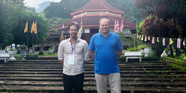 Adam Smith, left, of Kaos Entertainment and Michael Scott, founding partner of Pure Flix in Thailand.