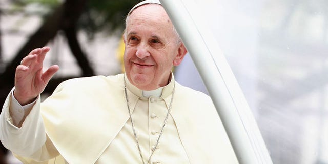 Pope Francis arrives at the Manila Cathedral on January 16, 2015 in Manila, Philippines.