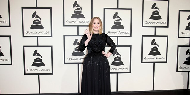 February 15, 2016. Singer Adele arrives at the 58th Grammy Awards in Los Angeles.