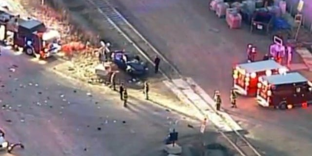 The scene of a crash involving a car and an Amtrak train in south St. Louis County.