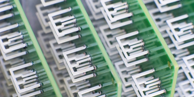 This unique array of antennas in Aereo's New York City data center -- one per customer, each as big as a dime -- allows the company to retransmit television broadcasts.