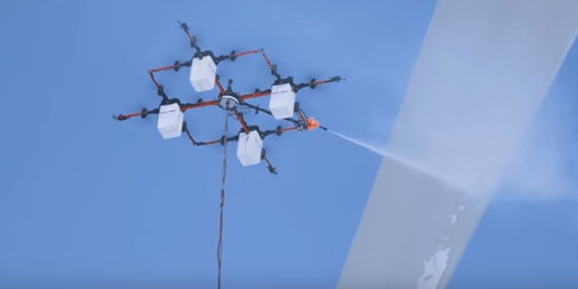 YouTube screenshot of the Aerones wind turbine cleaning drone 