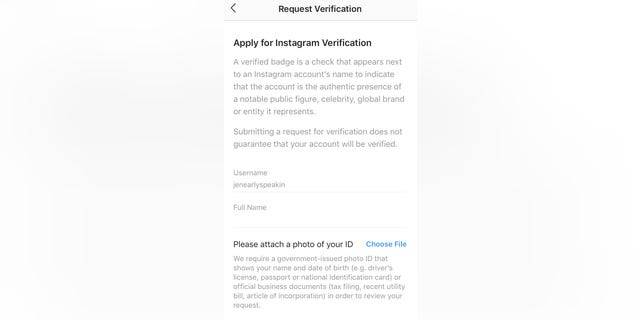 Instagram users simply have to fill out their full name and attach a photo ID to apply for verification.
