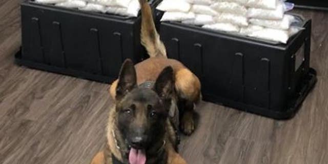 West Covina Police Department K-9 named Rye helped officers sniff out roughly 60 pounds of meth on Saturday during a routine traffic stop.