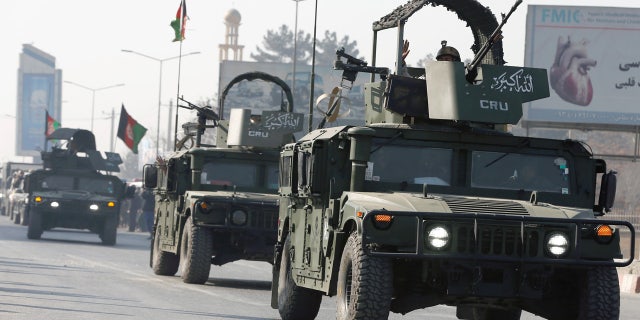 Afghan security forces leave from the site of an incident after gunmen attacked the Intercontinental Hotel in Kabul, Afghanistan January 21, 2018.