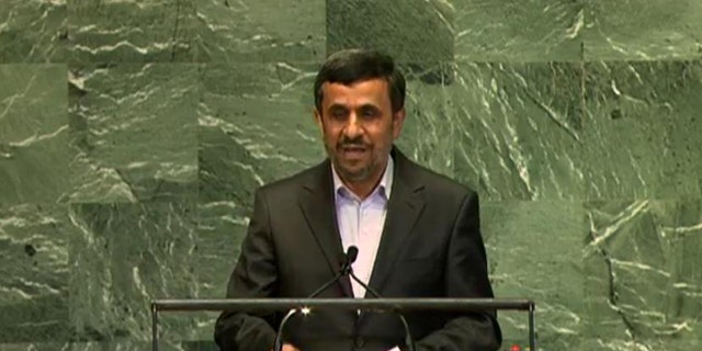 Sept. 24, 2012: Iranian President Mahmoud Ahmadinejad addresses the UN's high-level meeting on the rule of law.
