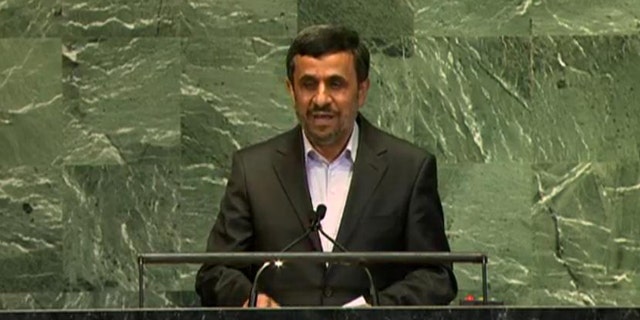Sept. 24, 2012: Iranian President Mahmoud Ahmadinejad addresses the UN's high-level meeting on the rule of law.