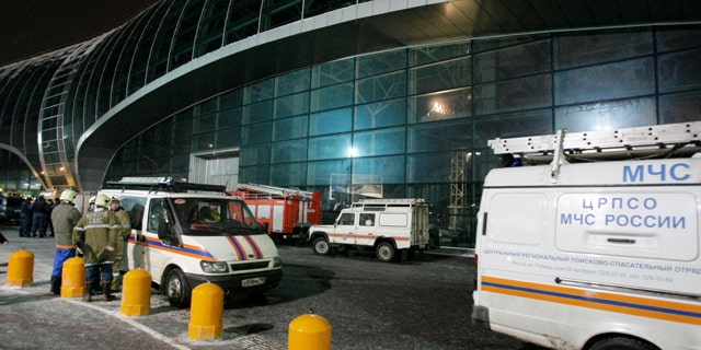 Jan. 24: Fire engine and emergency vehicles are seen outside a terminal at Domodedovo airport, Moscow.