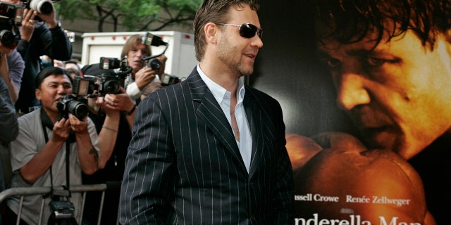 FILE - In this June 1, 2005 file photo, Russell Crowe arrives for the premiere of "Cinderella Man" in New York.