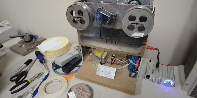 The wire recorder that, once modernized, released the voices recorded in song at a refugee camp in Henonville, France, decades earlier (The University of Akron).
