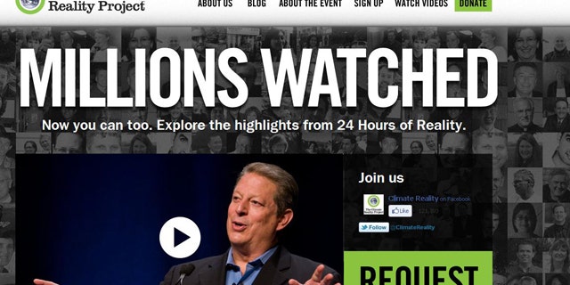 A screenshot of the website for Al Gore's Climate Reality Project, a 24-hour broadcast about the environment that the site claims million watched. Or did they?