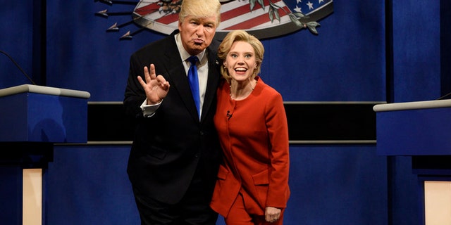 Alec Baldwin as Donald Trump (left) and Kate McKinnon as Hillary Clinton on "Saturday Night Live."
