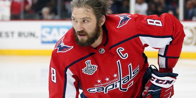 Washington Capitals forward Alex Ovechkin, of Russia, warms up before Game 3 of the team's NHL hockey Stanley Cup Final against the Vegas Golden Knights, Saturday, June 2, 2018, in Washington. (AP Photo/Alex Brandon)