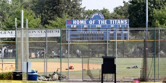 The baseball field that is the scene of a shooting in Alexandria, Va., Wednesday, June 14, 2017, where House Majority Whip Steve Scalise of La. was shot at a congressional baseball practice. (AP Photo/Alex Brandon)