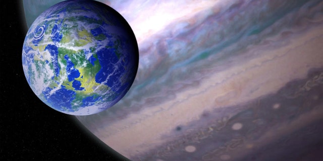 An artist's illustration of a habitable exomoon orbiting a giant exoplanet. Credit: Jay Friedlander/Britt Griswold/NASA/GSFC
